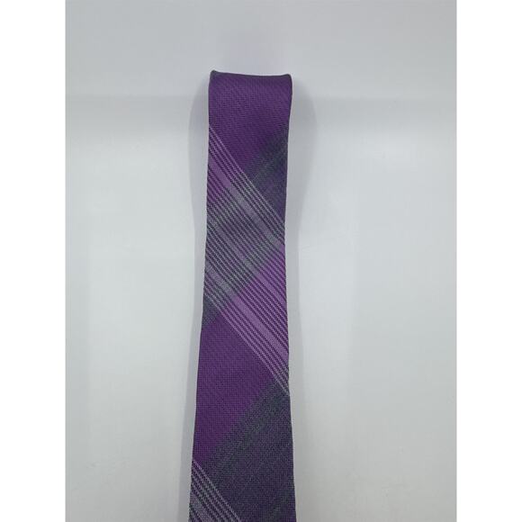 Calvin Klein Purple And Grey Plaid Slim Men's Neck Tie - Picture 4 of 11